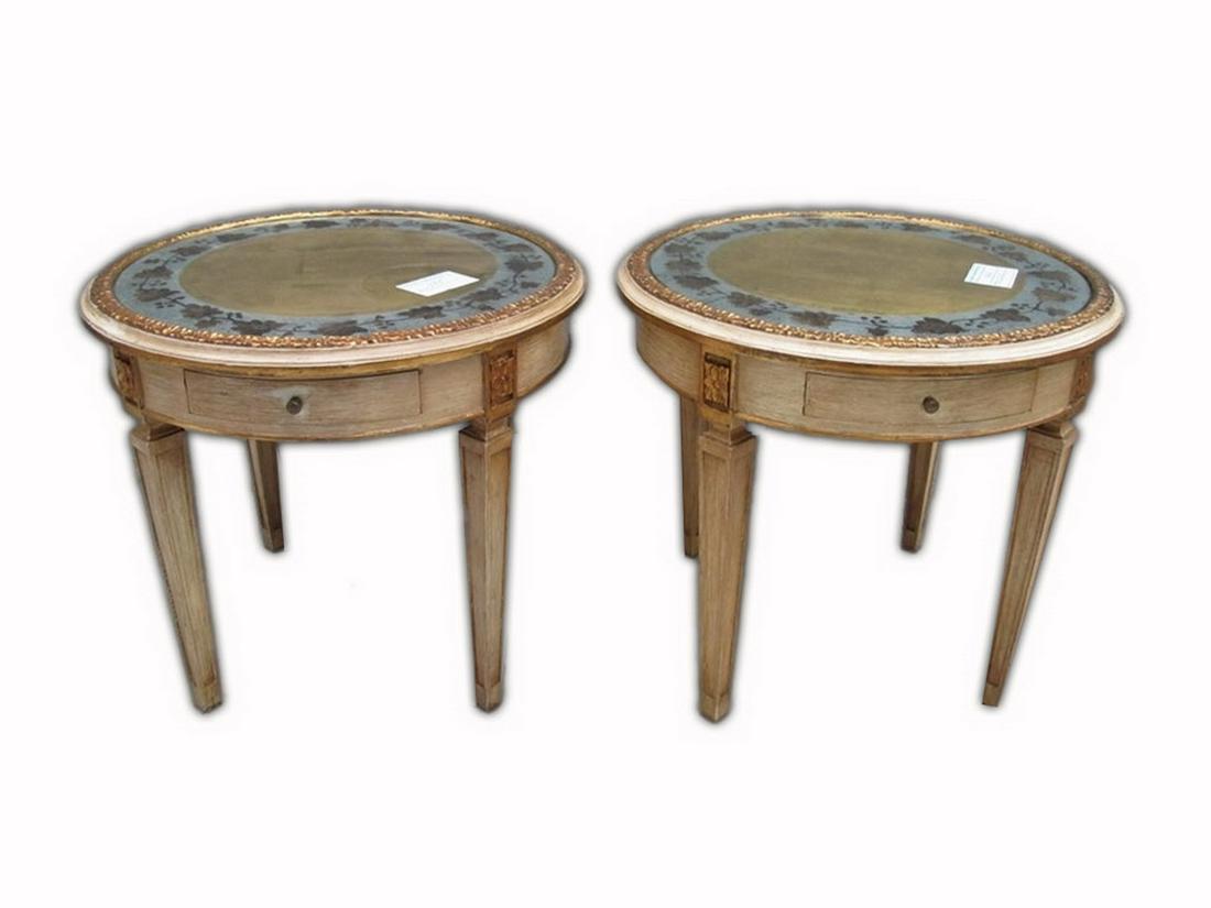 Venetian pair of patinated & painted mirrored tables: Venetian pair of patinated & painted mirrored tables. 20” H x 22 1/2” W.Shipping in USA or International please contact for quote both UPS stores: 1) : David Reiser UPS store 1937 - 954-45