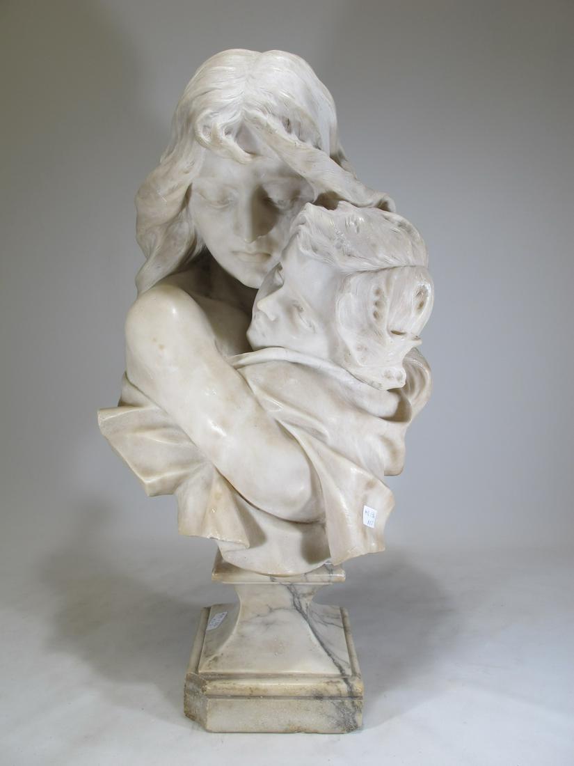 Giusto VITI (XIX-XX) Italian alabaster & marble bust: Giusto VITI (XIX-XX) Italian alabaster & marble bust, signed. Bust: 29” H x 15” W x 11” D. Base: 7 5/8” H x 7 7/8” W x 7 7/8” D. Shipping in USA or International pl