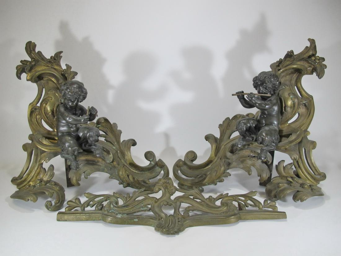 Antique pair of Bouhon Freres bronze chenets (1 of 9)