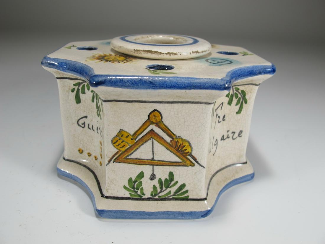 Antique Masonic French faience inkwell (1 of 7)