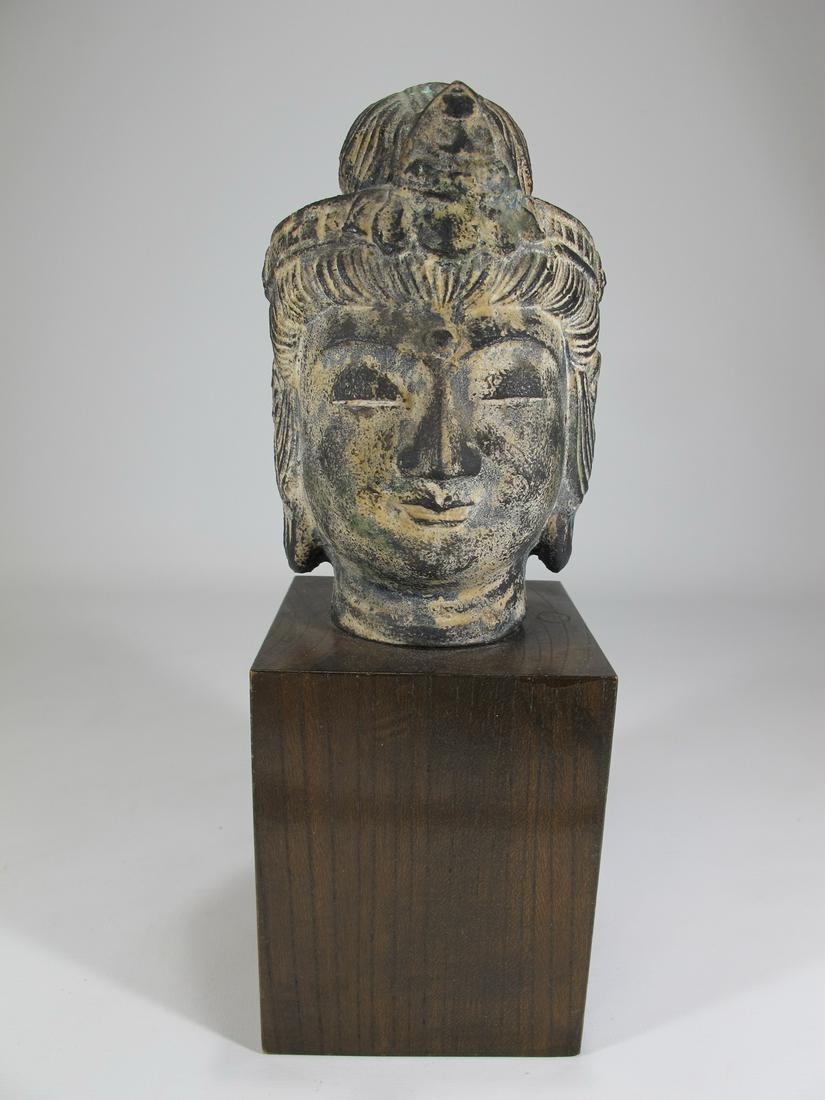 Vintage Tibetan ceramic head on a wood base (1 of 5)