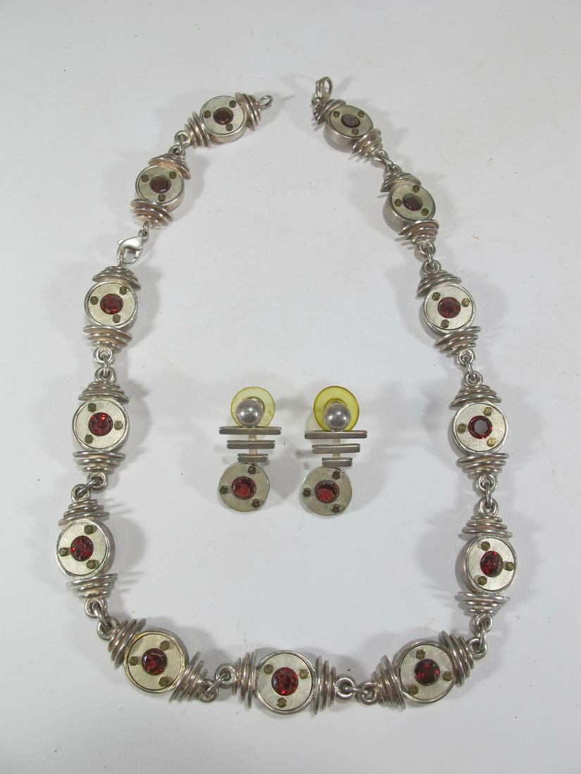 Signed SF 925 sterling silver & garnet necklace & (1 of 5)