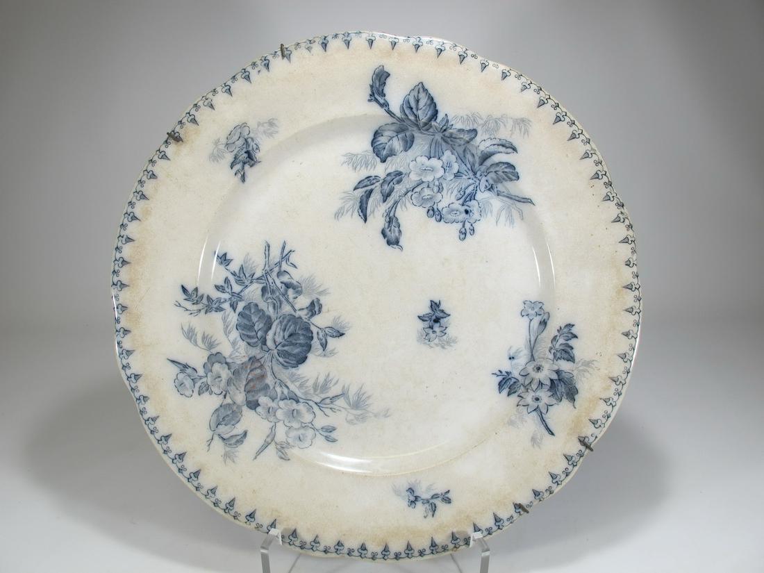 Antique French Sarreguemines large porcelain plate: Antique French Sarreguemines large porcelain plate. Signed FLORE U e C. 12 5/8” diameter. Shipping in USA or International please contact for quote both UPS stores: 1) : David Reiser UPS store 1