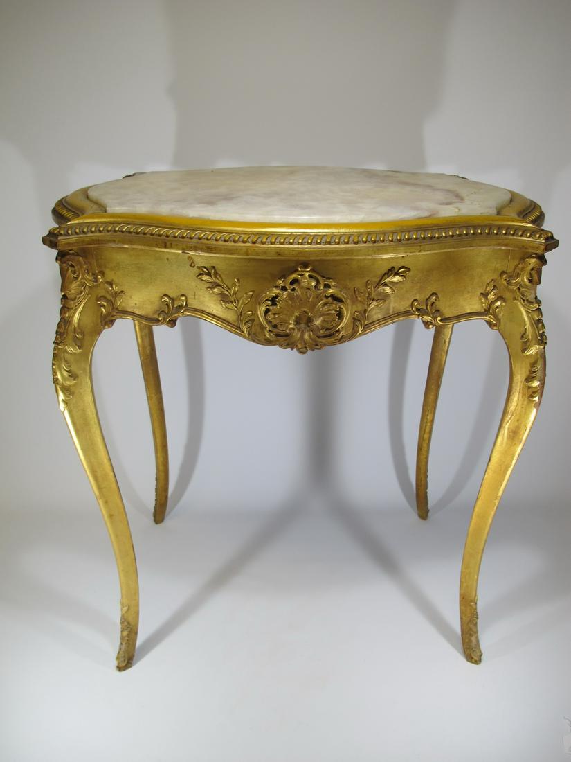 Antique French Louis XV gilt wood & onyx table: Antique French Louis XV gilt wood & onyx table. 29 1/4 in H x 27 3/4 in W x 19 1/2 in D. Shipping in USA or International please contact for quote both UPS stores: 1) : David Reiser UPS store 1937 - 9