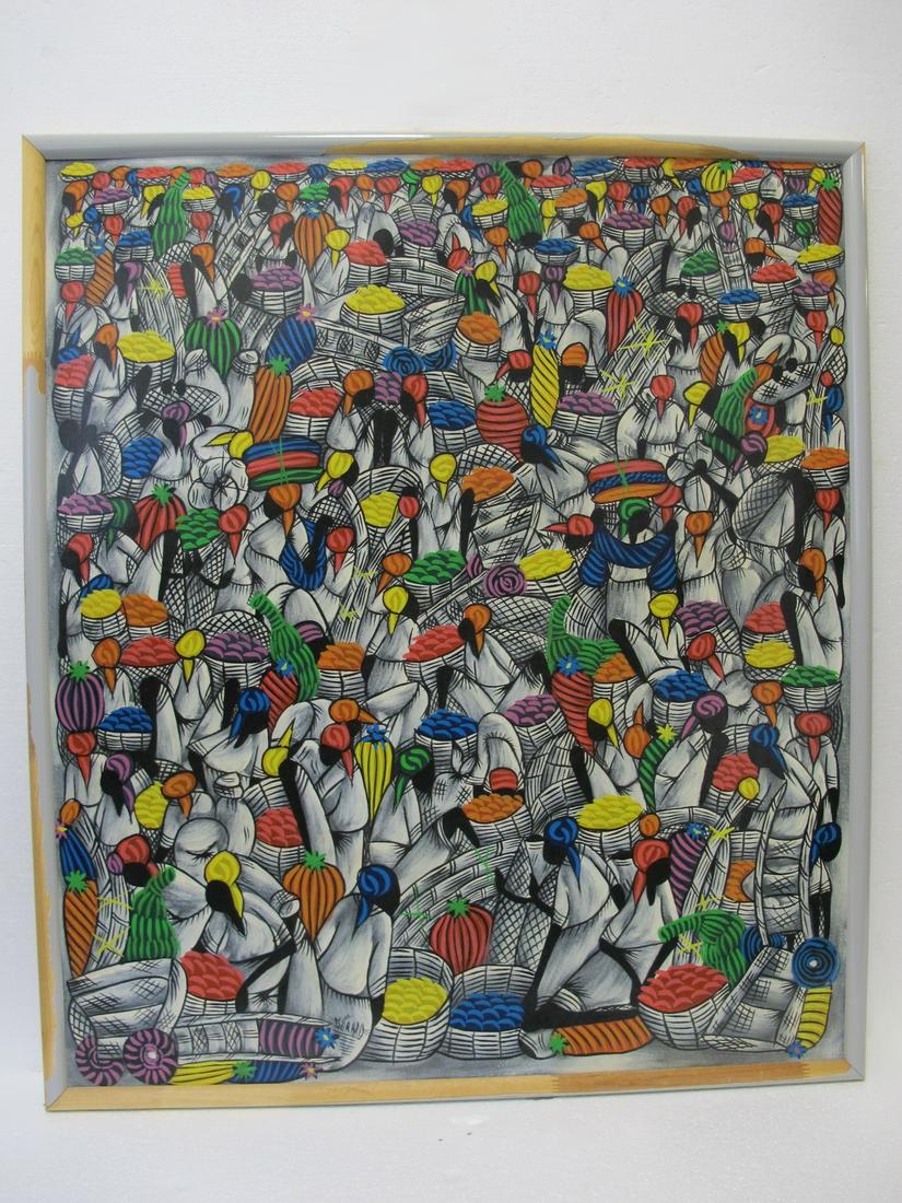 Probably Haitian signed oil on canvas painting: Probably Haitian signed oil on canvas painting. 48 1/4” H x 41 7/8” W. Shipping in USA or International please contact for quote both UPS stores: 1) : David Reiser UPS store 1937 - 954-454