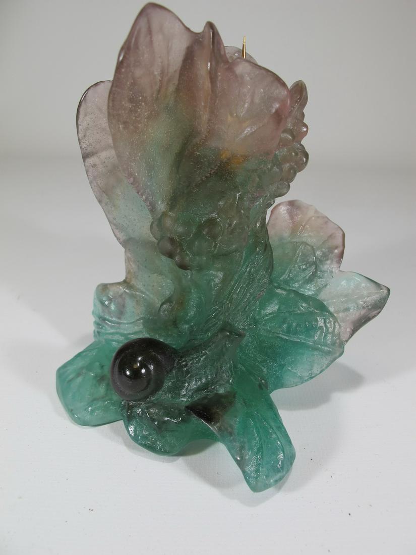 French Daum of Nancy Pate de Verre snail candlestick: French Daum of Nancy Pate de Verre snail candlestick. 5” H x 4 5/8” W x 4” D. Box: 6” H x 6 1/4” W x 6 1/4” D. Shipping in USA or International please contact for q