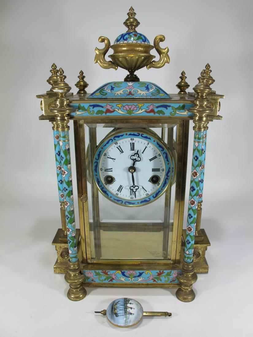 Vintage European bronze champleve mantel clock: Vintage European bronze champleve mantel clock. 17 1/2” H x 11” W x 7” D. Shipping in USA or International please contact for quote both UPS stores: 1) : David Reiser UPS store 1937
