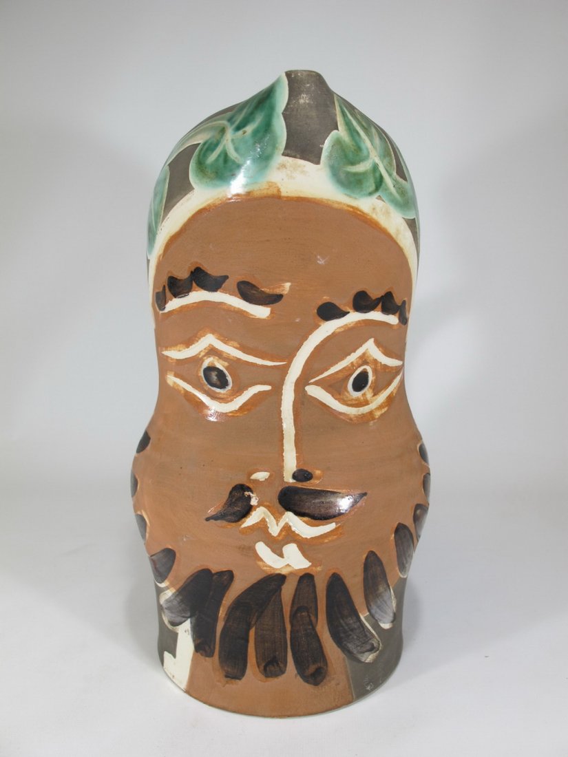 PABLO PICASSO (1881-1973), Le barbu pitcher: PABLO PICASSO (1881-1973), Le barbu (A.R. 217), stamped and marked 'Edition Picasso / Madoura Plein Feu / Edition Picasso (underneath), earthenware ceramic pitcher, partially engraved, with coloured e