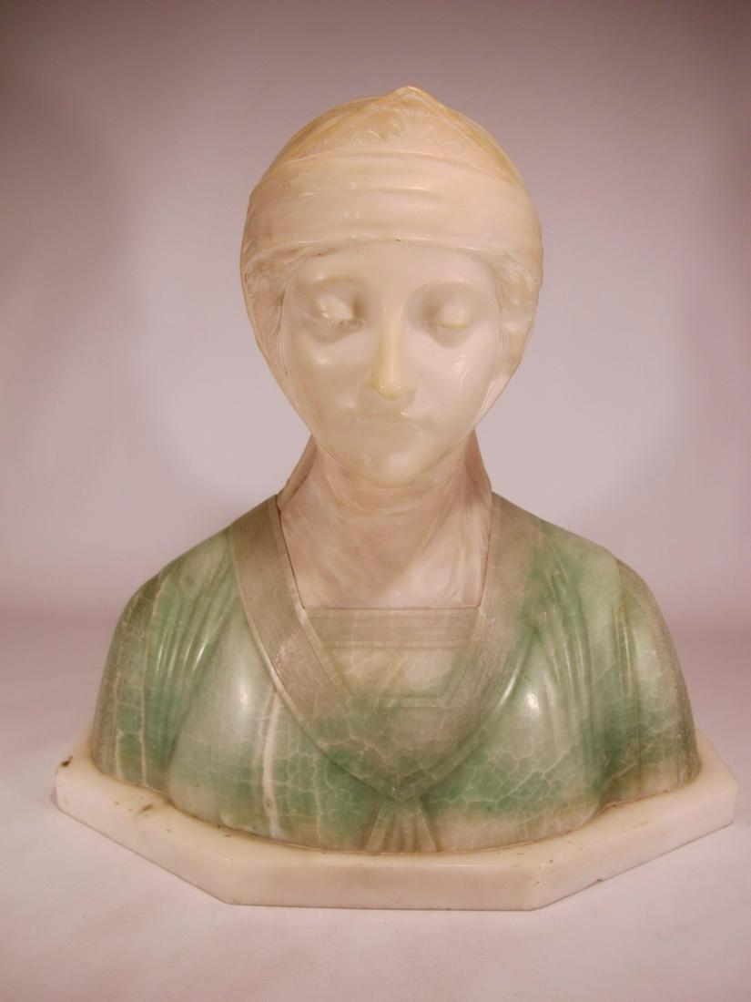 Antique Italian 2 colors alabaster bust, signed: Antique Italian 2 colors alabaster bust, signed. 15 1/2” H x 15 1/4” W x 7 1/4” D. Shipping in USA or International please contact for quote both UPS stores: 1) : David Reiser UPS st