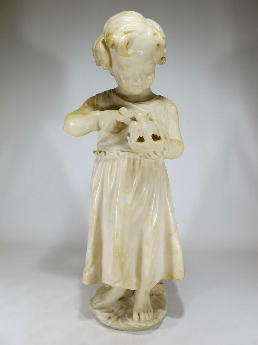 Antique European child alabaster sculpture: Antique European child alabaster sculpture. 22 3/8” H x 8 3/4” W x 7 1/2” D. Shipping in USA or International please contact for quote both UPS stores: 1) : David Reiser UPS store 19