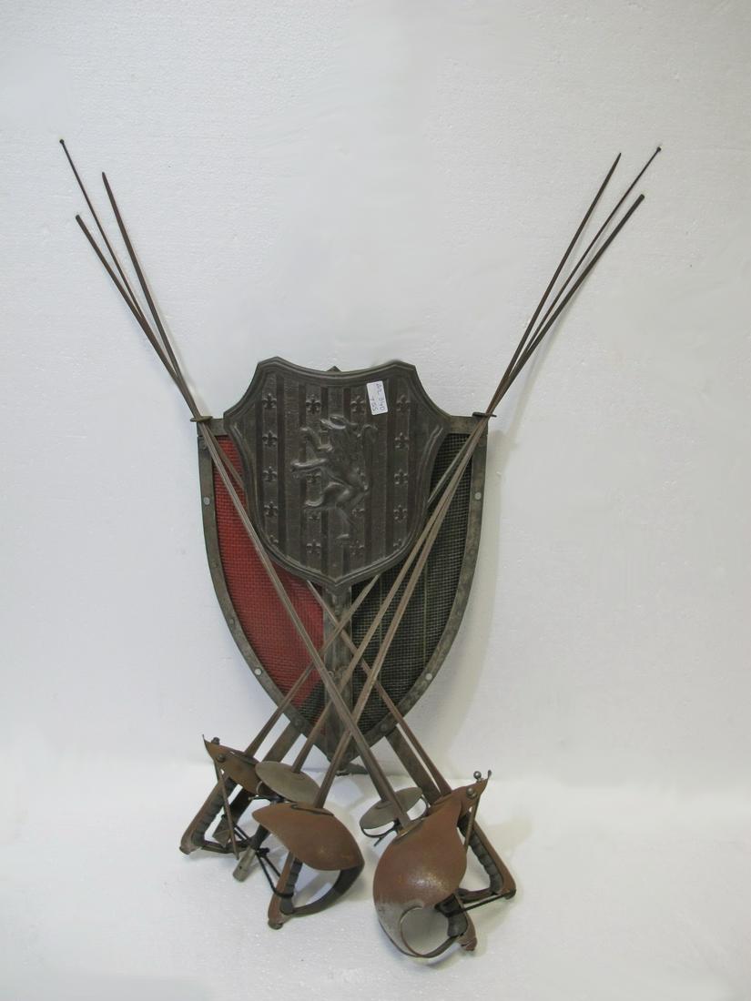 Antique Spanish coat of arms with swords: Antique Spanish coat of arms with swords. 40” H x 27” W x 6 1/2” D. Shipping in USA or International please contact for quote both UPS stores: 1) : David Reiser UPS store 1937 - 954-