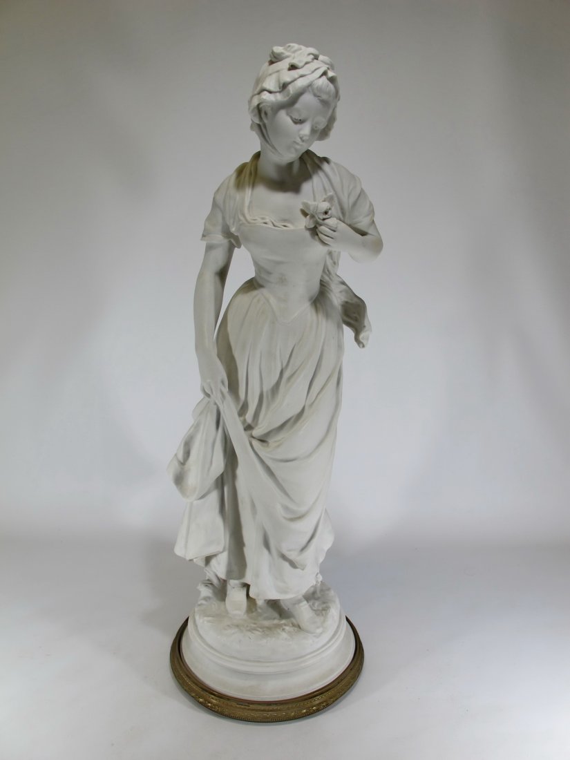 Hippolyte Francois MOREAU (1832-1927) Sevres bisque sta: Hippolyte Francois MOREAU (1832-1927) Sevres bisque statue with a bronze base, signed and titled Greuze. 25” H x 8 3/4” W. . Shipping in USA or International please contact for quote both UPS stor
