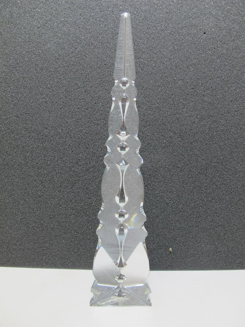 Baccarat crystal obelisk: Baccarat crystal obelisk. 9 7/8 in H x 1 7/8 in W. Shipping in USA or International please contact for quote both UPS stores: 1) : David Reiser UPS store 1937 - 954-454-1131 auctions1937@gmail.com or