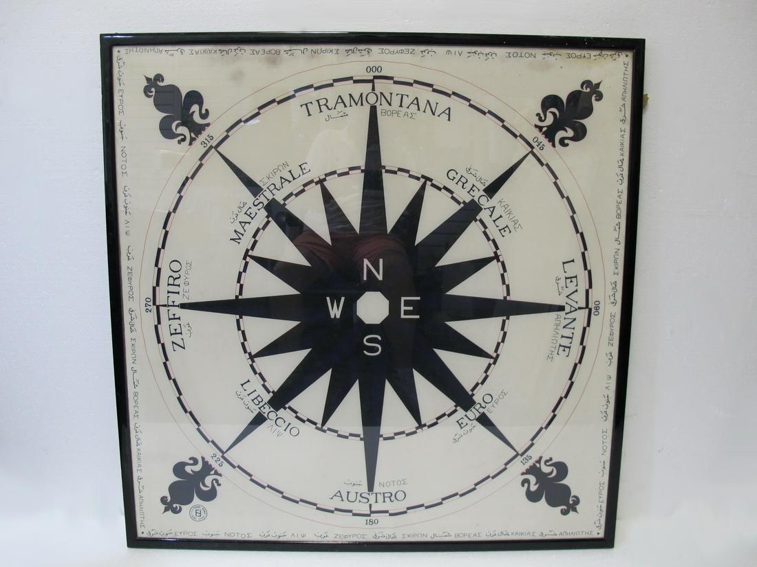 Fendi compass printed on silk scarf: Fendi compass printed on silk scarf. 41 3/8” H x 40 3/4” W including frame. Shipping in USA or International please contact for quote both UPS stores: 1) : David Reiser UPS store 1937 - 95