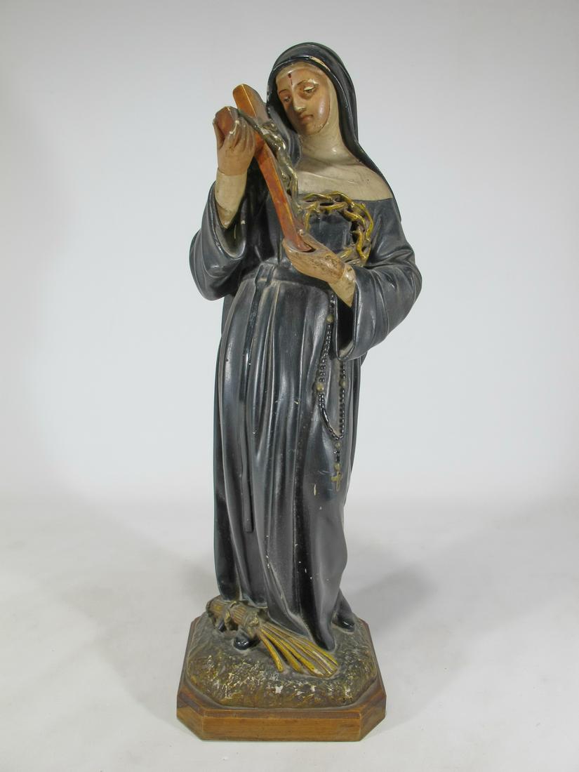 Vintage plaster & glass eyes Religious sculpture: Vintage plaster & glass eyes Religious sculpture. 17 in H x 5 1/2 in W x 5 in D. Shipping in USA or International please contact for quote both UPS stores: 1) : David Reiser UPS store 1937 - 954-454-1