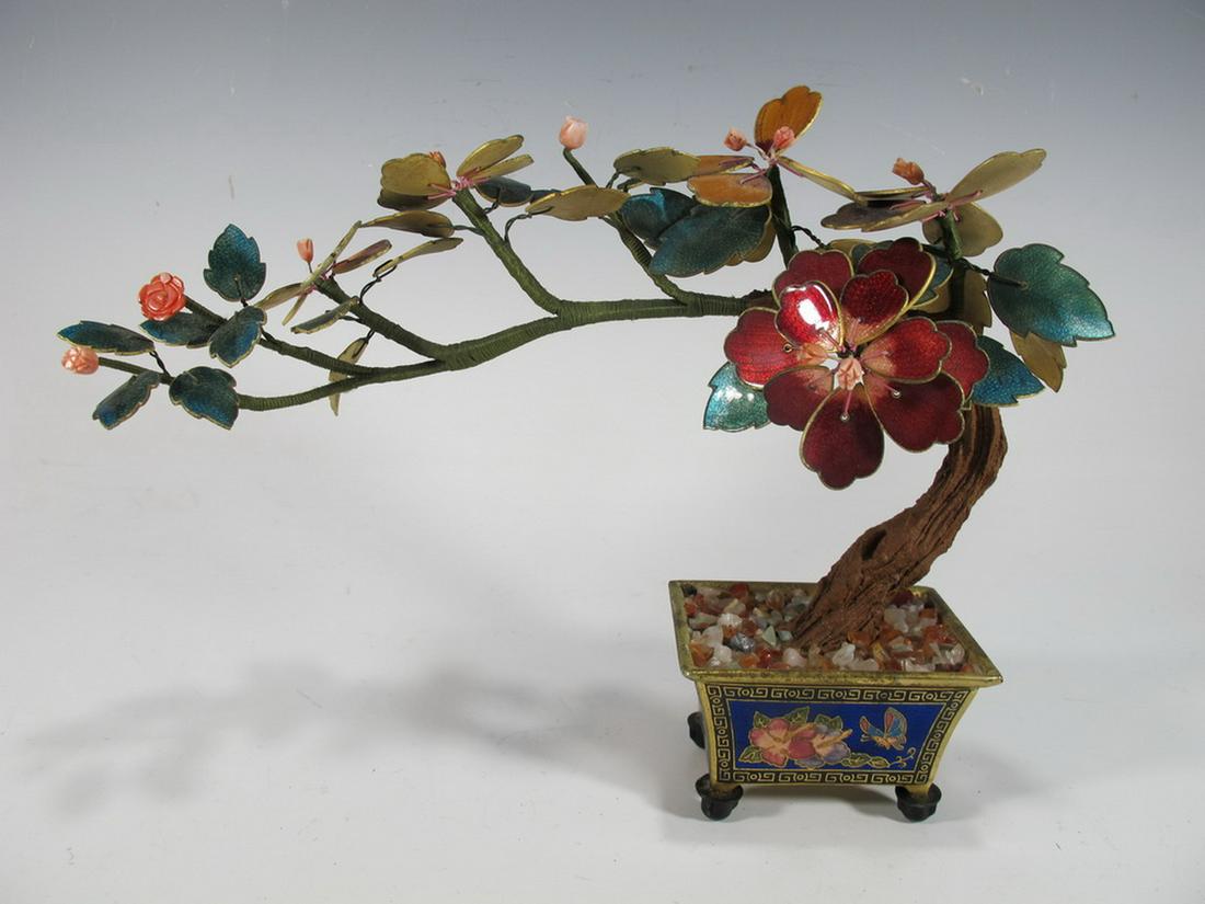 Vintage Enamel & Stones Cloisonne Bonsai Tree: Vintage Enamel & Stones Cloisonne Bonsai Tree. 8 in H x 10 1/4 in W. Shipping in USA or International please contact for quote both UPS stores: 1) : David Reiser UPS store 1937 - 954-454-1131 auctions