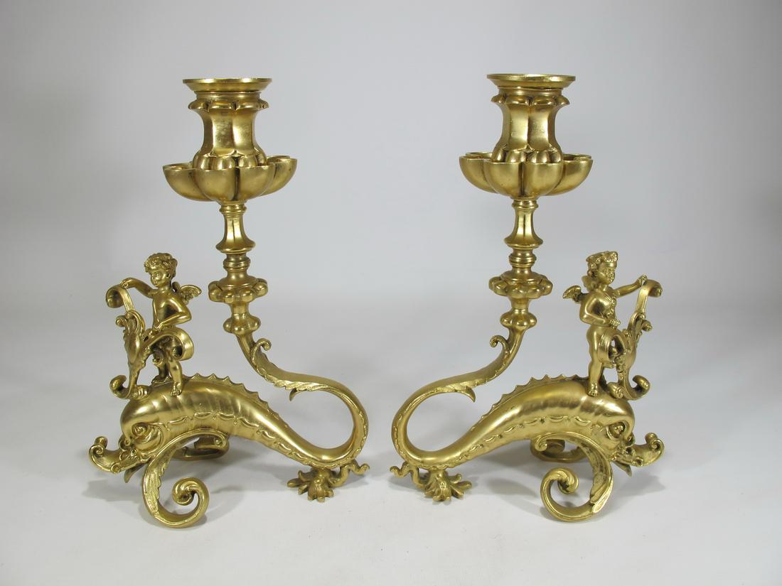 Antique pair of gilt bronze candlesticks (1 of 7)