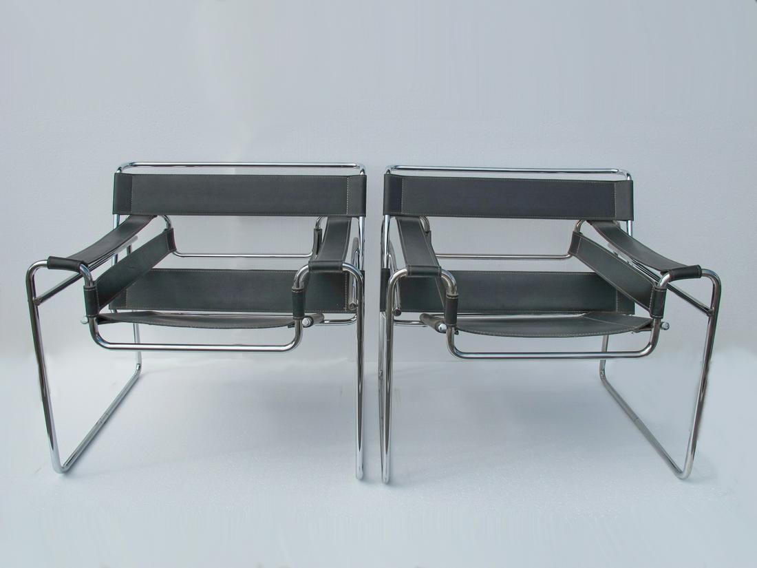1970 Marcel Breuer pair of chrome metal & leather: 1970 Marcel Breuer pair of chrome metal & leather armchairs. 28 3/4” H x 29 1/2” W x 27 1/8” D. Shipping in USA or International please contact for quote both UPS stores: 1) : David 