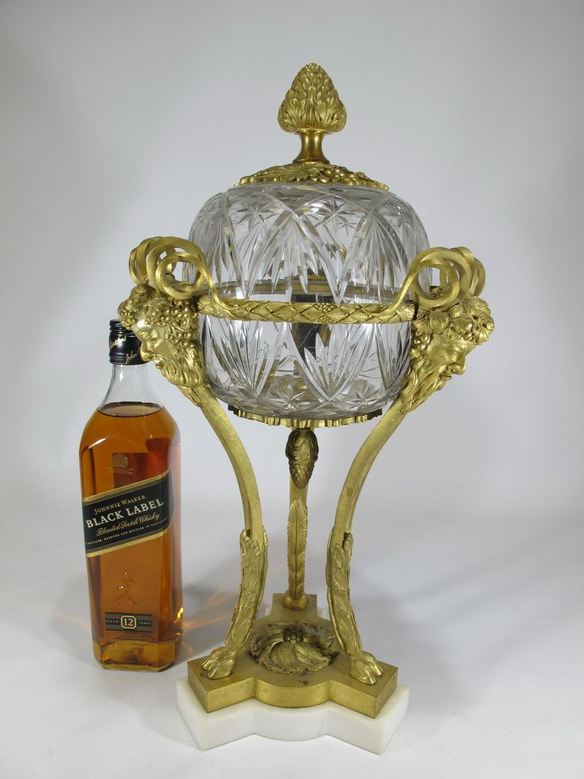 19th C French gilt bronze & glass bombonier: 19th C French gilt bronze & glass bombonier. 18 1/4” H x 9” W. Shipping in USA or International please contact for quote both UPS stores: 1) : David Reiser UPS store 1937 - 954-454-1131 au