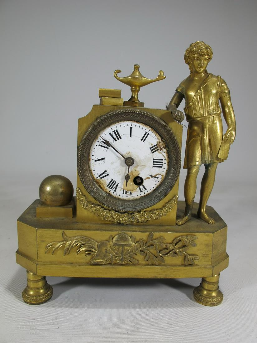 19th C French gilt bronze small clock: 19th C French gilt bronze small clock. 7 1/8” H x 7” W x 6” D. Shipping in USA or International please contact for quote both UPS stores: 1) : David Reiser UPS store 1937 - 954-454-1