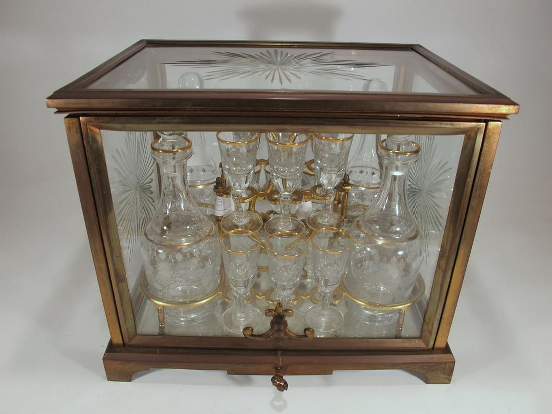 Antique French bronze & glass tantalus: Antique French bronze & glass tantalus. 10 1/2 in H x 12 1/2 in W x 9 5/8 in D.Shipping in USA or International please contact for quote both UPS stores: 1) : David Reiser UPS store 1937 - 954-454-113