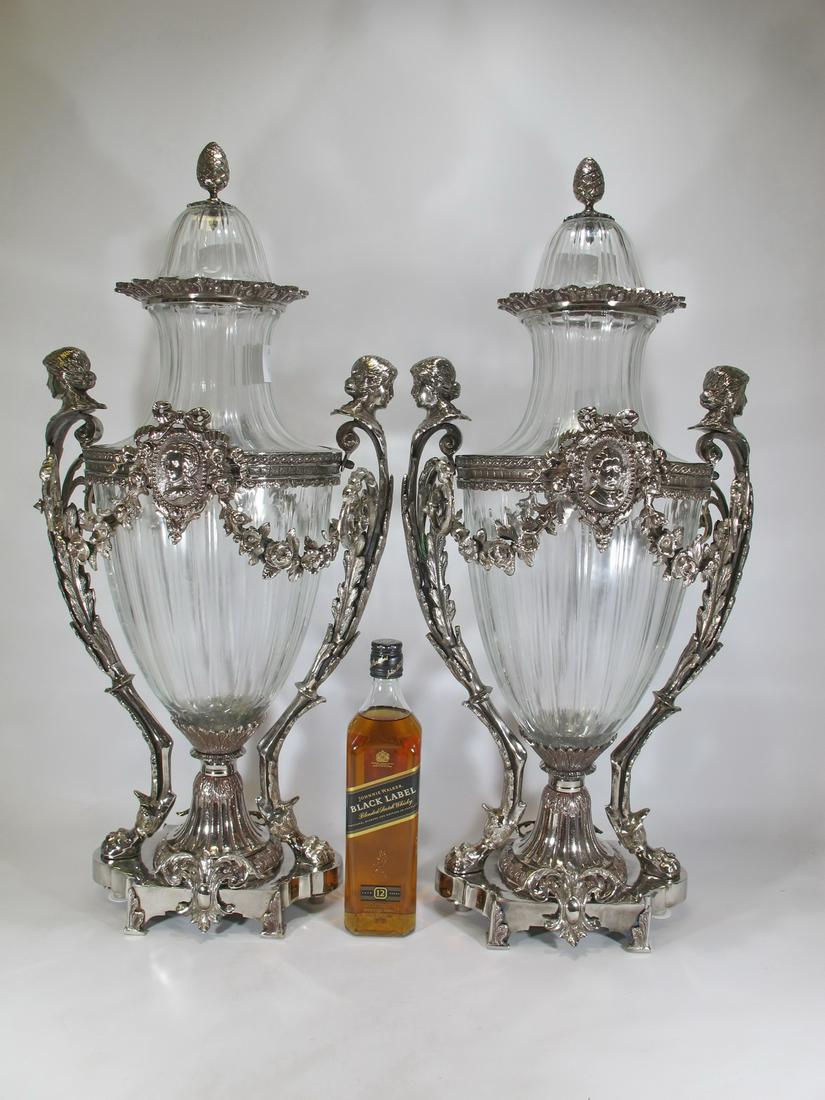 Marked Baccarat pair of large glass & bronze urns (1 of 9)