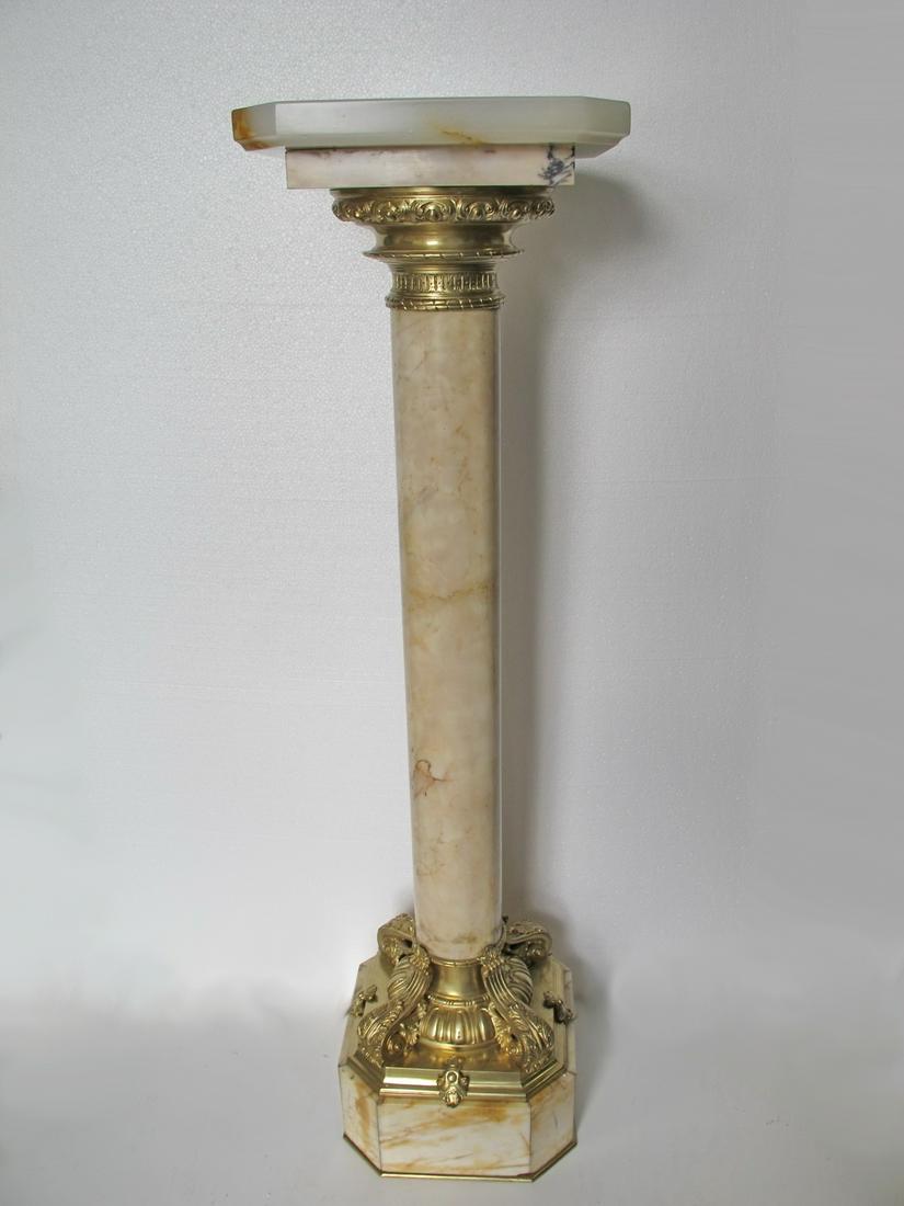Antique French onyx, marble & bronze pedestal (1 of 6)