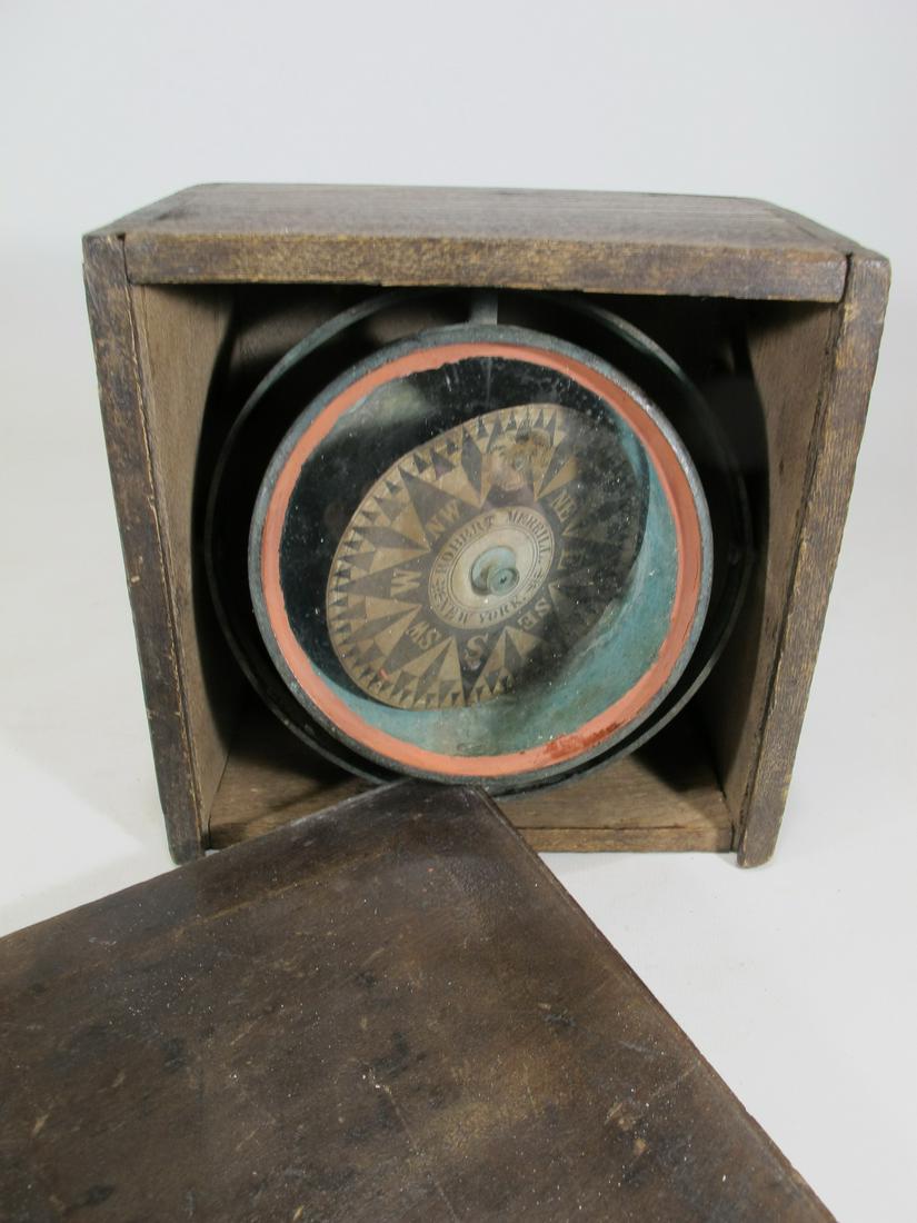 Robert Merrill, NY ship compass: Robert Merrill, NY ship compass. Box: 4 1/4” H x 6 7/8” W x 6 7/8” D. Shipping in USA or International please contact for quote both UPS stores: 1) : David Reiser UPS store 1937 - 95