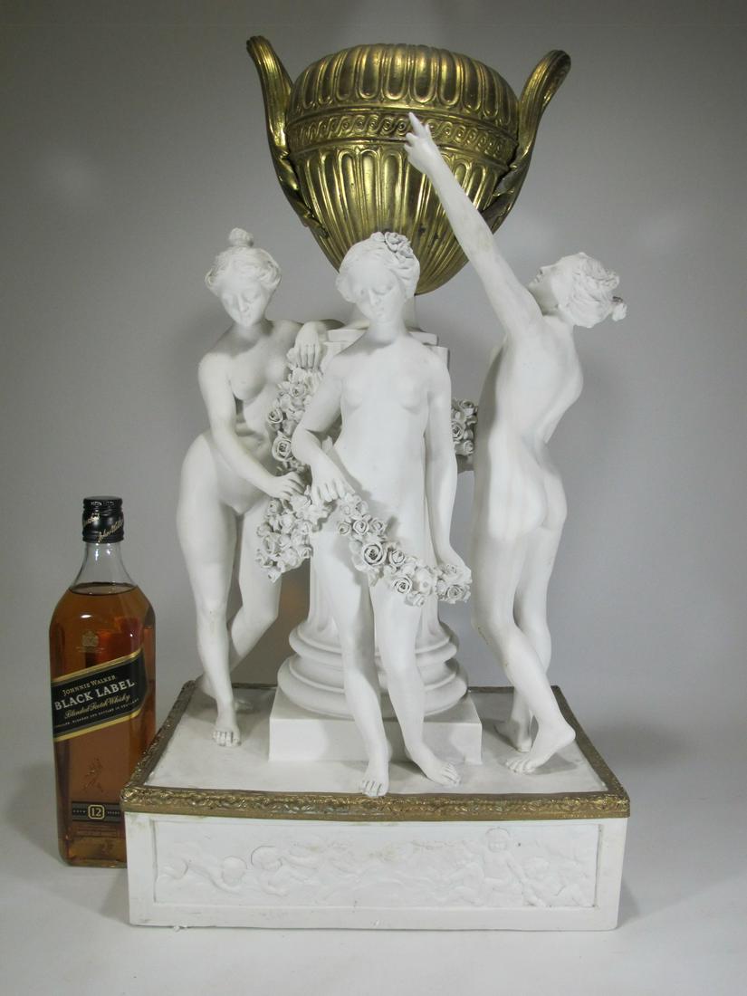 Antique French probably Sevres bisque & bronze group: Antique French probably Sevres bisque & bronze group. 25” H x 13 1/2” W x 9” D. Shipping in USA or International please contact for quote both UPS stores: 1) : David Reiser UPS store