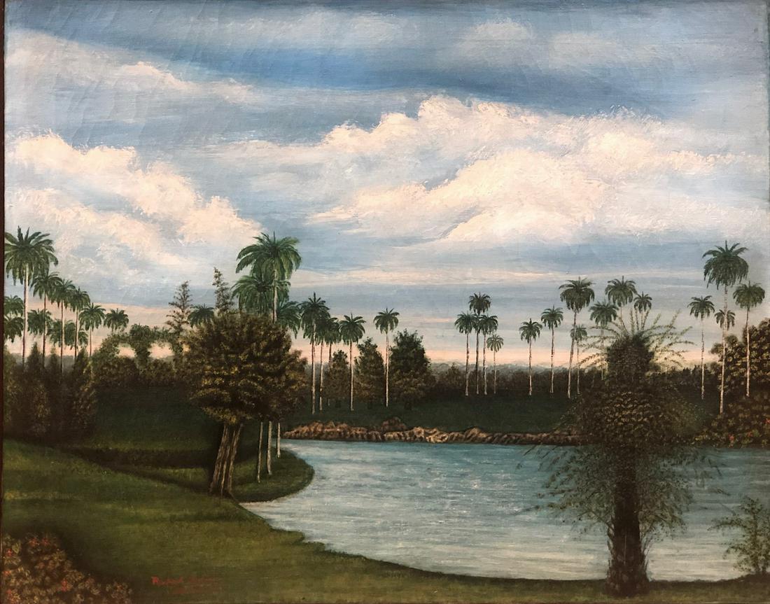 Rafael MORENO (1887-1955) Cuban artist: Rafael MORENO (1887-1955) Cuban artist oil on canvas painting, dated 1945. 19 1/2” H x24 1/2” D without the frame. 26” H x 31” W including frame. Shipping in USA or Internation