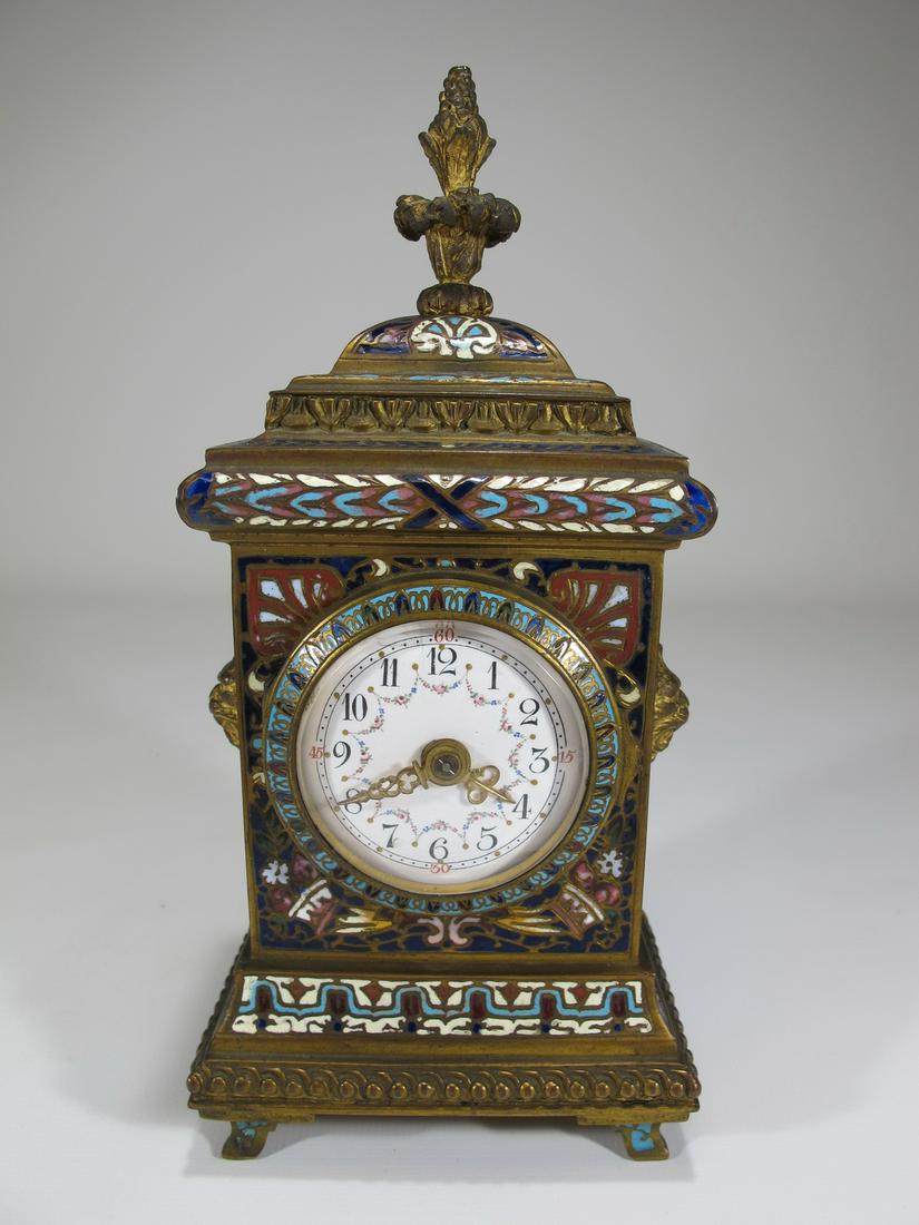 Antique bronze champleve small clock: Antique bronze champleve small clock. 8 1/2” H x 3 3/4” W x 2 1/2” D. Shipping in USA or International please contact for quote both UPS stores: 1) : David Reiser UPS store 1937 - 75
