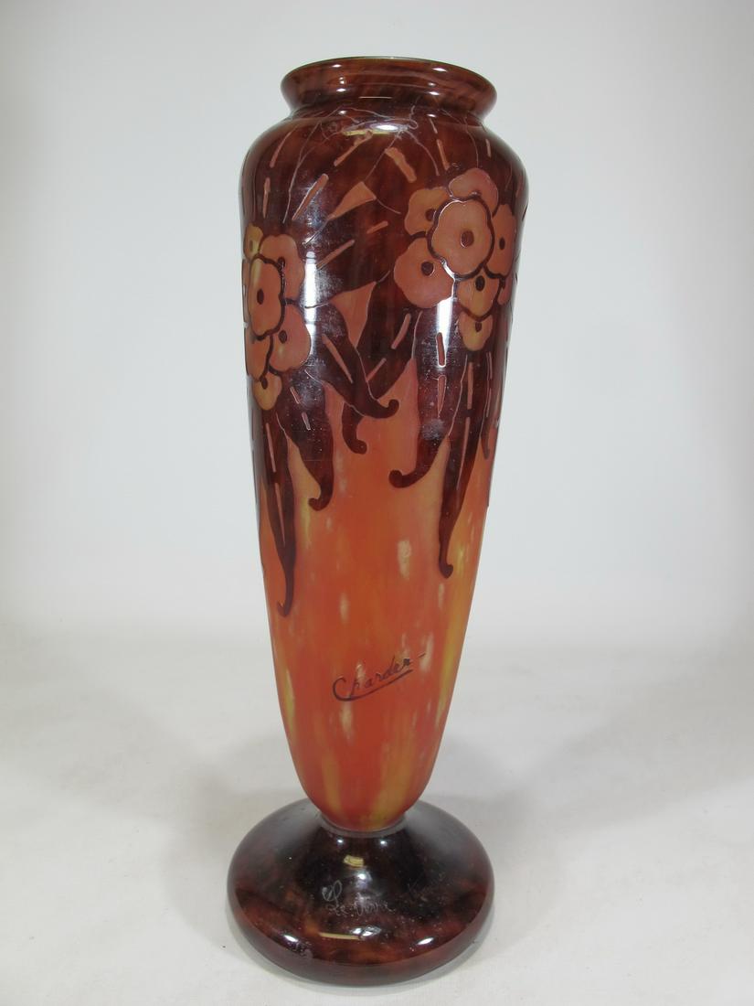 Antique French Charder cameo glass vase: Antique French Charder cameo glass vase. 14 3/4” H x 5 1/8” W. Shipping in USA or International please contact for quote both UPS stores: 1) : David Reiser UPS store 1937 - 754-263-0780, a