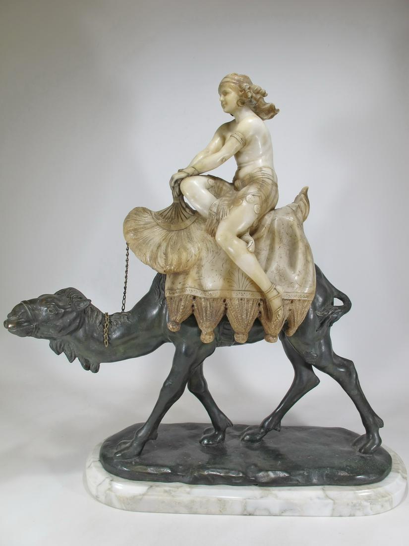 Antique Orientalist bronze & alabaster sculpture: Antique Orientalist bronze & alabaster sculpture with a marble base. 23 1/8” H x 19 1/4” W x 7 3/4” D. Shipping in USA or International please contact for quote both UPS stores: 1) :