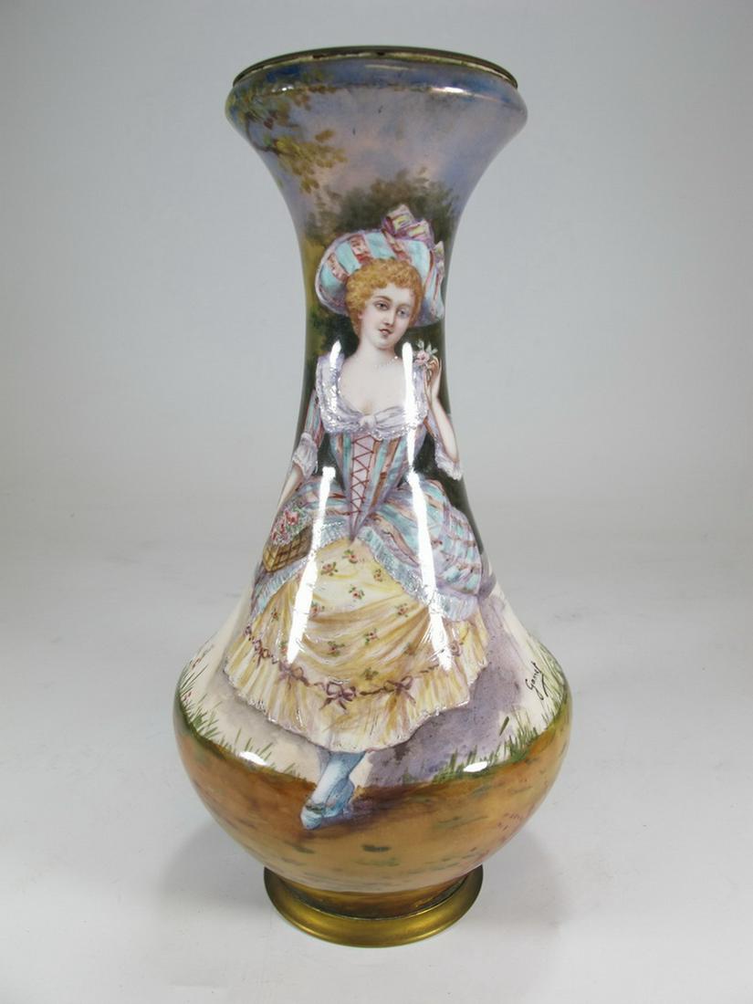 Antique French signed Gamet enamel vase: Antique French Gamet enamel vase, signed. 9 1/4" H x 4 1/4" W. Shipping in USA or International please contact for quote both UPS stores: 1) : David Reiser UPS store 1937-754-263-0780, auctions1937@gm