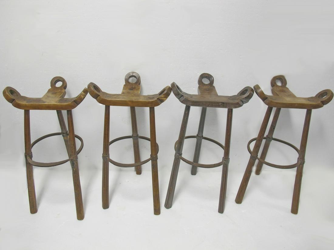 Vintage set of 4 rare rustic bar wood chairs: Vintage set of 4 rare rustic bar wood chairs. 34 3/8” H x 18 3/4” W x 17” D. Shipping in USA or International please contact for quote both UPS stores: 1) : David Reiser UPS store 19
