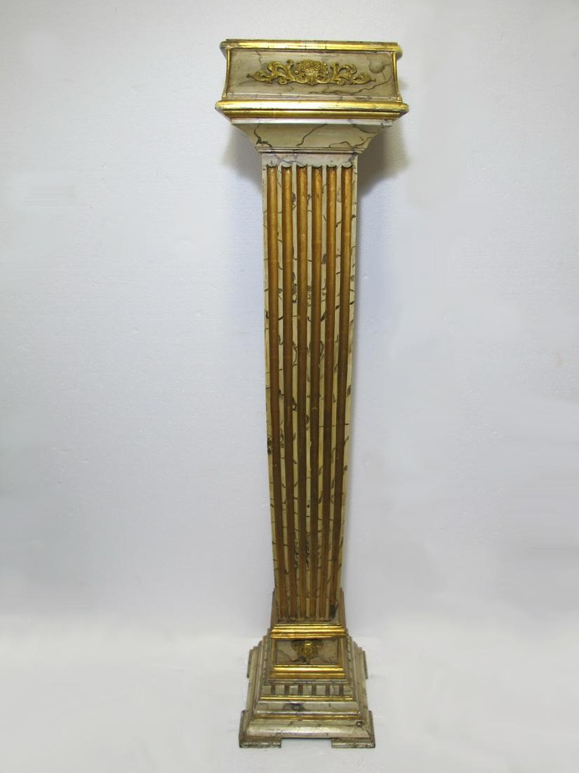 Antique French patinated walnut pedestal: Antique French patinated walnut pedestal. 49 3/8” H x 10 3/4” W x 10” D. Shipping in USA or International please contact for quote both UPS stores: 1) : David Reiser UPS store 1937-7