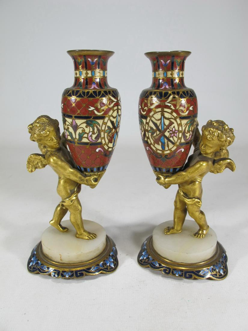 Antique French gilt bronze champleve & onyx pair of vas (1 of 7)