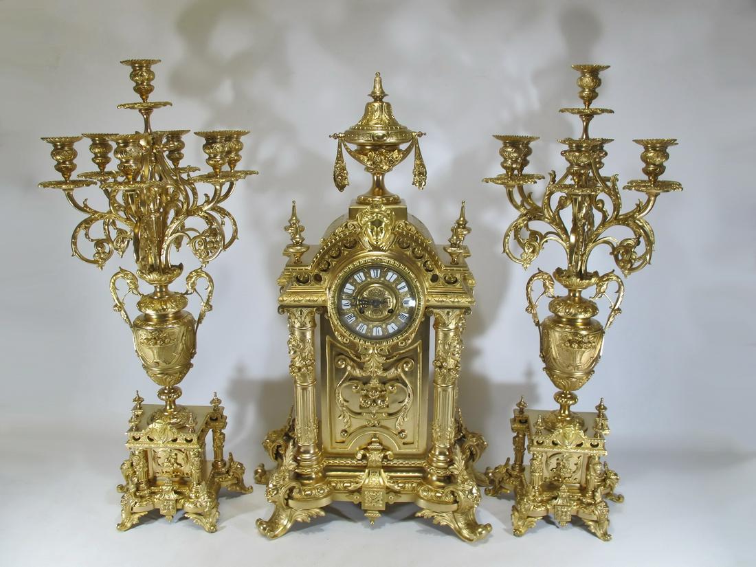 Antique French large gilt bronze clock set (1 of 19)