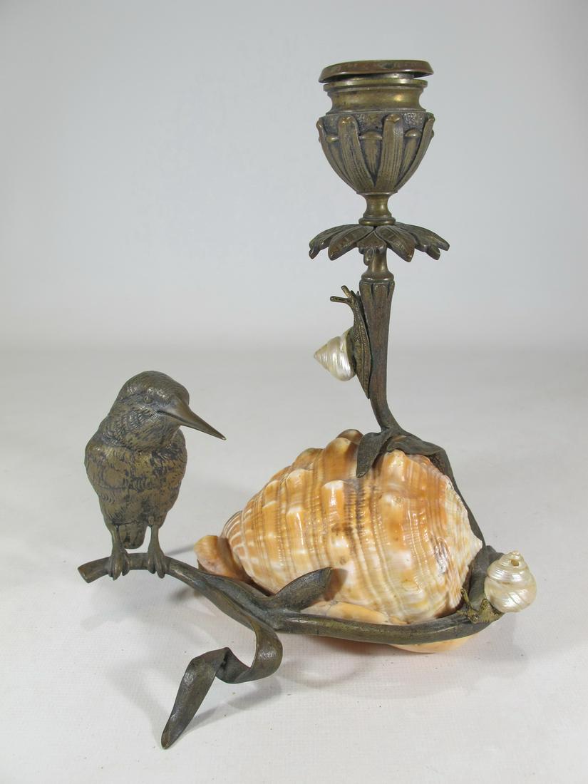 Antique bronze & shell bird candlestick (1 of 8)