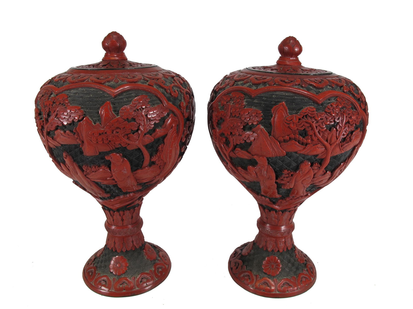 Pair of Chinese cinnabar lided vases (1 of 14)
