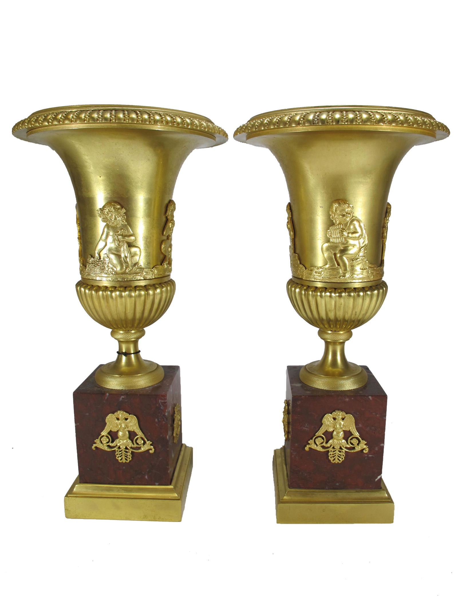 Antique French pair of bronze & marble urns (1 of 10)