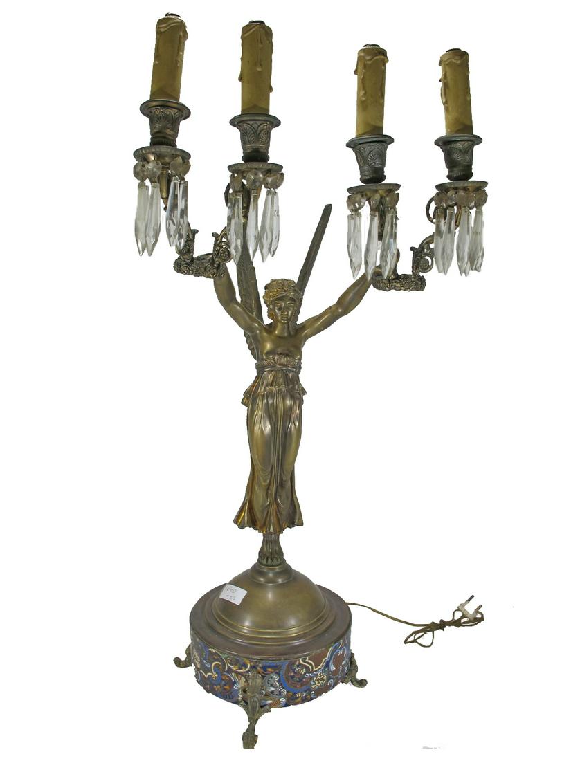 Antique French bronze champleve 4 lights lamp (1 of 11)