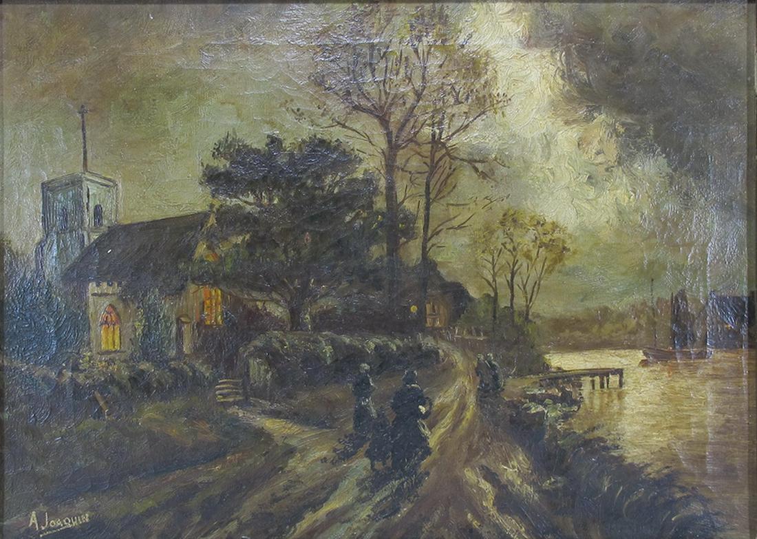 Signed A. JOAQUIN oil on canvas, probably from Spain (1 of 9)