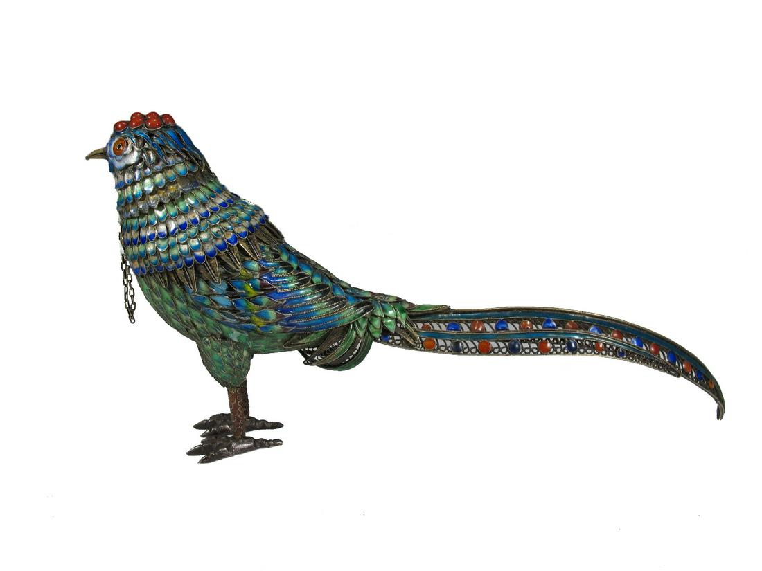 Antique Chinese Export silver & enamel bird (1 of 10)