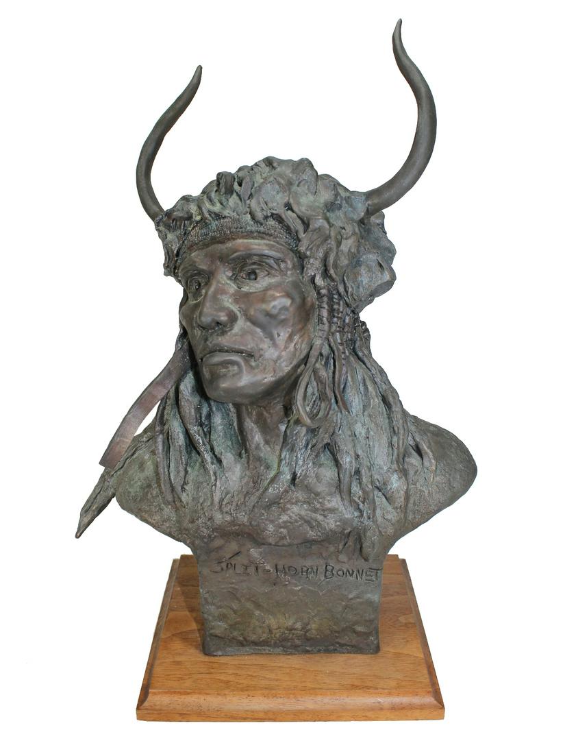 Split Horn Bonnet by R. Edson bronze sculpture (1 of 4)