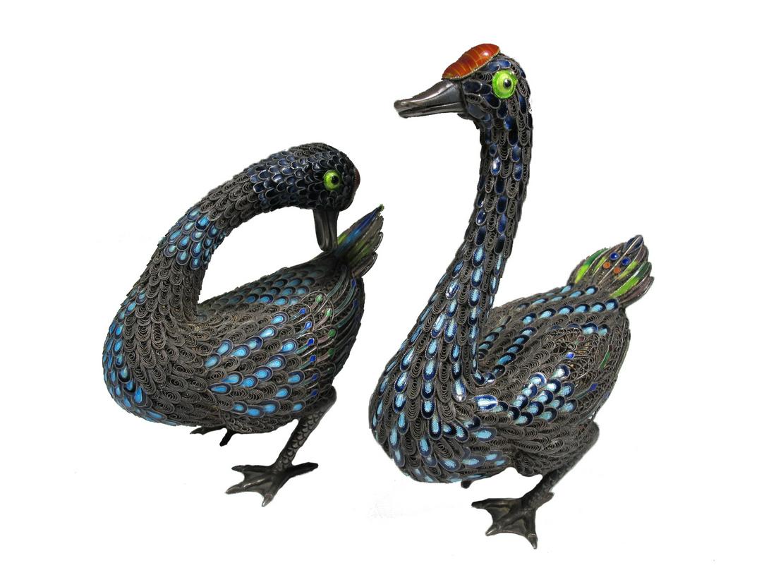 Antique Chinese Export filigree silver & enamel ducks (1 of 13)