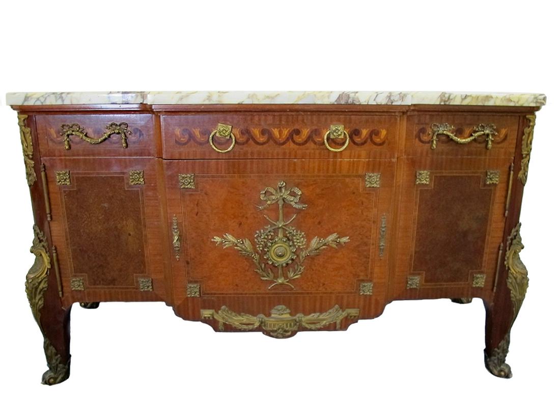 19th C French inlaid & bronze marble top commode (1 of 18)