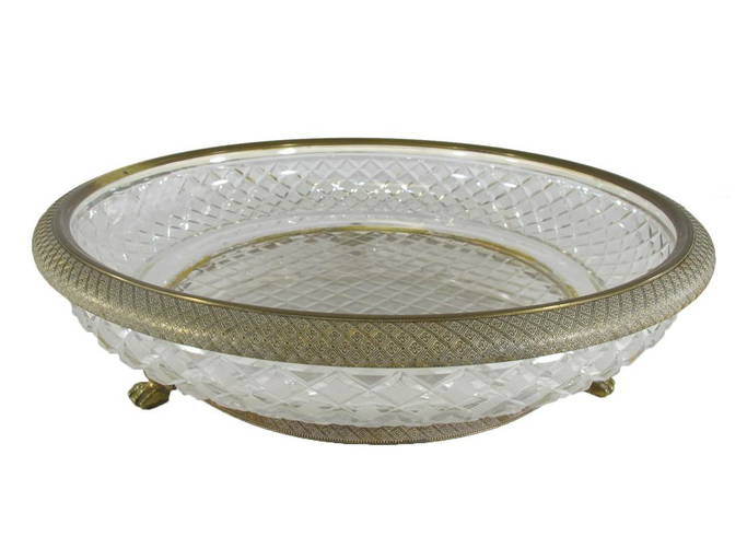 Antique Large Probably Baccarat Bronze & Glass Bowl