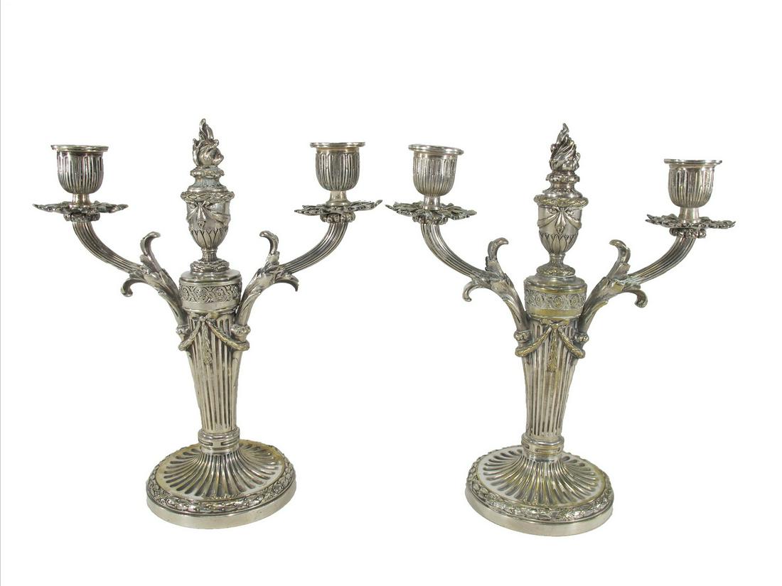 Antique French Christofle pair of silverplated: Antique French Christofle pair of silverplated candellabras. 10 1/4” H x 8 3/4” W x 4” D. ANY INVOICE OVER $ 2,000.00 WE WILL ACCEPT PAYMENTS ONLY THROUGH CHECK OR BANK WIRE TRANSFER