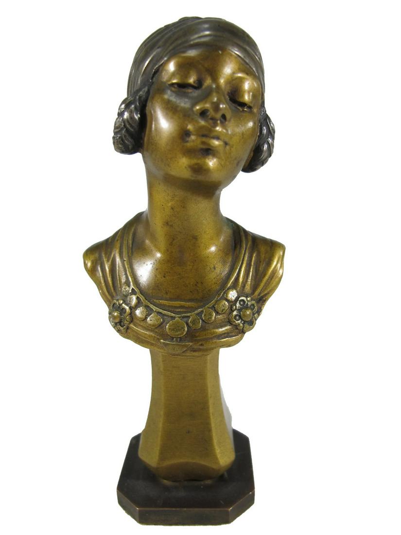 Alexandre Auguste CARON (1857-1932) bronze bust: Alexandre Auguste CARON (1857-1932) bronze bust. 4 1/2” H x 2” W x 1 3/8” D. ANY INVOICE OVER $ 2,000.00 WE WILL ACCEPT PAYMENTS ONLY THROUGH CHECK OR BANK WIRE TRANSFER, SAME FOR IN
